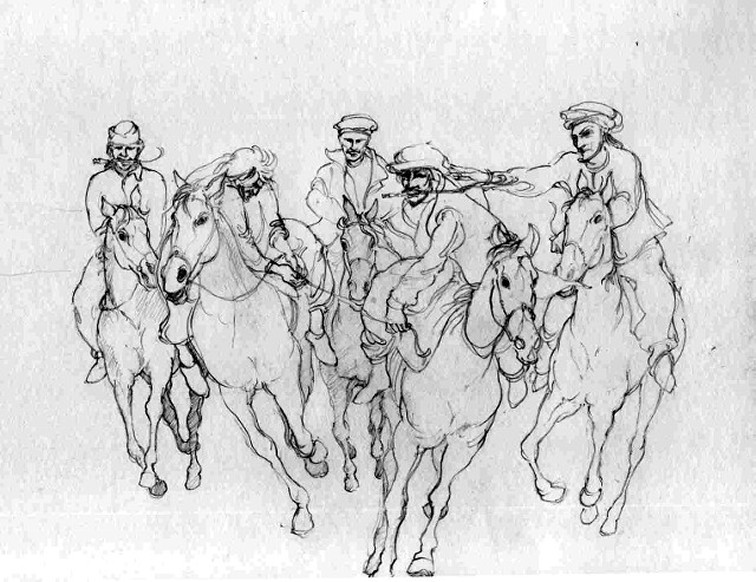 Arabian Game - Drawing by Tom Leedy